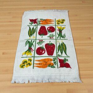 Cannon Vintage Kitchen Towel Made In USA  Garden Vegetables Fringed Cottage Core